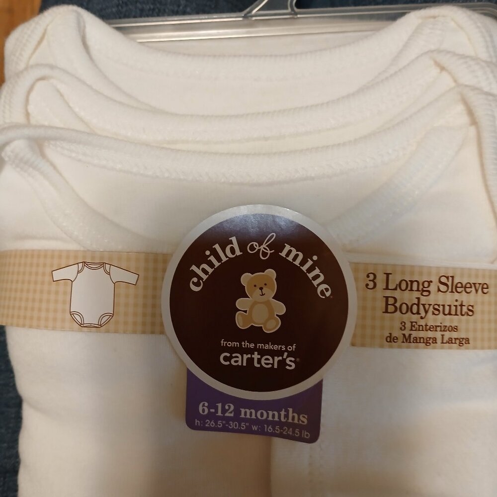 Carter's Child of Mine 3 long Sleeve Bodysuits 6-12 Mo.